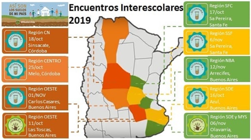 Mapa de encuentros interescolares (AACREA, 2019)